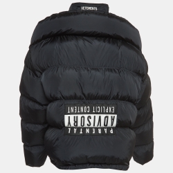 Vetements Black Quilted Nylon Blend Logo Plaque Upside-Down Puffer Jacket L