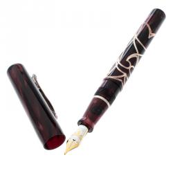 Visconti Richelieu Wine Resin Sterling Silver Filigree Limited Edition 057 Fountain Pen, with 18 K Two Tone Gold Nib M