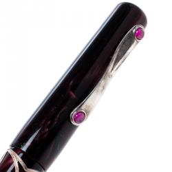 Visconti Richelieu Wine Resin Sterling Silver Filigree Limited Edition 057 Fountain Pen, with 18 K Two Tone Gold Nib M