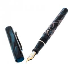 Visconti Richelieu Blue Resin Sterling Silver Filigree Limited Edition 352 Fountain Pen, with 18 K Two Tone Gold Nib M