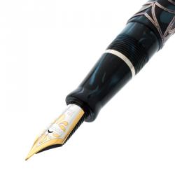 Visconti Richelieu Blue Resin Sterling Silver Filigree Limited Edition 352 Fountain Pen, with 18 K Two Tone Gold Nib M