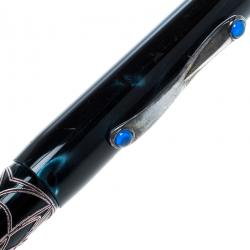 Visconti Richelieu Blue Resin Sterling Silver Filigree Limited Edition 352 Fountain Pen, with 18 K Two Tone Gold Nib M