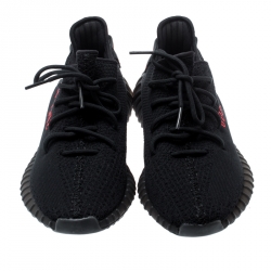 Pre Owned Yeezy x Adidas Black/Red Cotton Knit Boost 350 V2 Sneakers Size 44