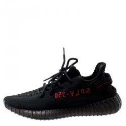 Pre Owned Yeezy x Adidas Black/Red Cotton Knit Boost 350 V2 Sneakers Size 44