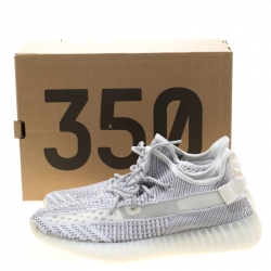 Pre Owned Yeezy x Adidas Grey And White Cotton Knit Boost 350 V2 Static Non-Reflective Sneakers Size 45.5