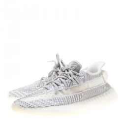 Pre Owned Yeezy x Adidas Grey And White Cotton Knit Boost 350 V2 Static Non-Reflective Sneakers Size 45.5