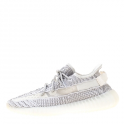 Pre Owned Yeezy x Adidas Grey And White Cotton Knit Boost 350 V2 Static Non-Reflective Sneakers Size 45.5