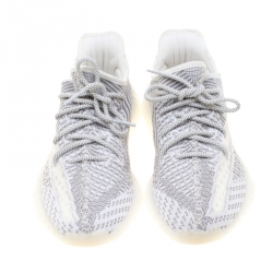 Pre Owned Yeezy x Adidas Grey And White Cotton Knit Boost 350 V2 Static Non-Reflective Sneakers Size 45.5