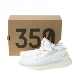 Pre Owned Yeezy x Adidas Cream White Cotton Knit Boost 350 V2 Sneakers Size 42.5