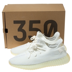 Pre Owned Yeezy x Adidas White Cotton Knit Boost 350 V2 Sneakers Size 48