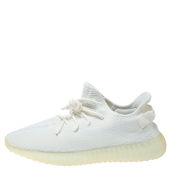Pre Owned Yeezy x Adidas White Cotton Knit Boost 350 V2 Sneakers Size 48