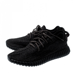 Pre Owned Yeezy x Adidas Pirate Black Cotton Knit Boost 350 Sneakers Size 45.5