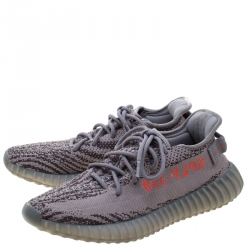 Yeezy x Adidas Grey Knit Fabric Beluga Boost 350 V2 Lace Up Sneakers Size 42
