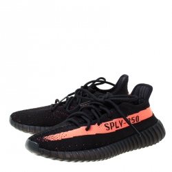 Pre Owned Yeezy x Adidas Core Black/Red Cotton Knit Boost 350 V2 Sneakers Size 43.5