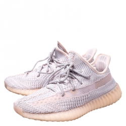 Pre Owned Yeezy x Adidas Light Pink/Grey Cotton Knit Boost 350 V2 Synth Non-Reflective Sneakers Size 41.5