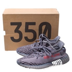 Pre Owned Yeezy X Adidas Grey/Black Cotton Knit Boost 350 V2 Sneakers Size 42