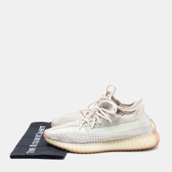 Pre Owned Yeezy x Adidas Beige/Grey Knit Fabric Boost 350 V2 Citrin Sneakers Size 43 1/3