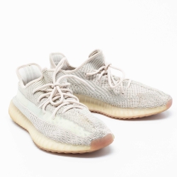 Pre Owned Yeezy x Adidas Beige/Grey Knit Fabric Boost 350 V2 Citrin Sneakers Size 43 1/3