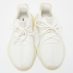 Pre Owned Yeezy x Adidas White Knit Fabric Boost 350 V2 Cream Sneakers Size 42 2/3