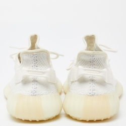 Pre Owned Yeezy x Adidas White Knit Fabric Boost 350 V2 Cream Sneakers Size 42 2/3