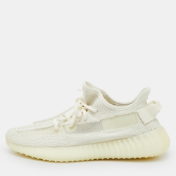 Pre Owned Yeezy x Adidas White Knit Fabric Boost 350 V2 Bone Sneakers Size 38 2/3