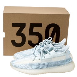 Pre Owned Yeezy x Adidas Green/White Cotton Knit Boost 350 V2 Sneakers Size 46