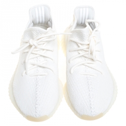 Pre Owned حذاء رياضي يزي وأديداس زبرا 350 v2 بوست تريكو قطن أبيض كريمي مقاس 44