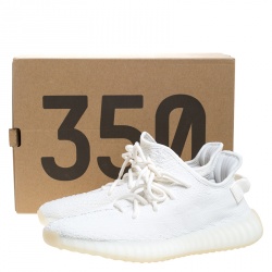 Pre Owned حذاء رياضي يزي وأديداس زبرا 350 v2 بوست تريكو قطن أبيض كريمي مقاس 44