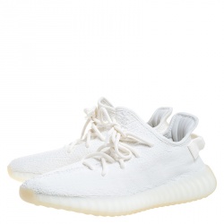 Pre Owned حذاء رياضي يزي وأديداس زبرا 350 v2 بوست تريكو قطن أبيض كريمي مقاس 44