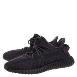 Pre Owned Yeezy x Adidas Black Cotton Knit And Mesh Boost 350 V2 Sneakers Size 44