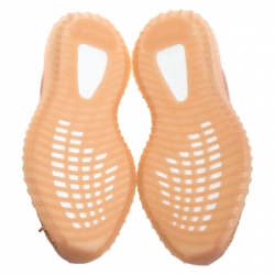 Pre Owned Yeezy x Adidas Orange/White Cotton Knit And Mesh Boost 350 V2 Sneakers Size 42