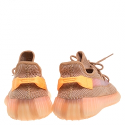 Pre Owned Yeezy x Adidas Orange/White Cotton Knit And Mesh Boost 350 V2 Sneakers Size 42