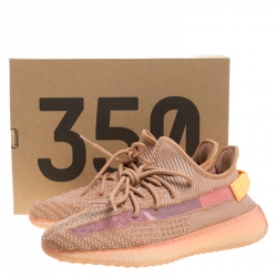 Pre Owned Yeezy x Adidas Orange/White Cotton Knit And Mesh Boost 350 V2 Sneakers Size 42