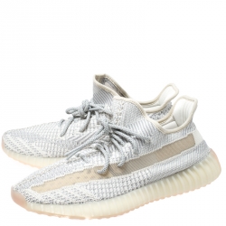 مملوكة مسبقًا Yeezy x Adidas White/Grey Knit Fabric Boost 350 V2 Synth Non-Reflective Sneakers Size 45.5