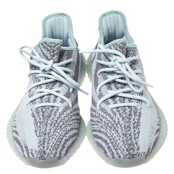 Pre Owned Yeezy x Adidas Mint Green/Grey Cotton Knit Boost 350 V2 Zebra Sneakers Size FR 44