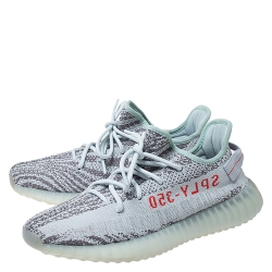 Pre Owned Yeezy x Adidas Mint Green/Grey Cotton Knit Boost 350 V2 Zebra Sneakers Size FR 44