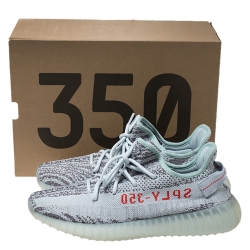 Pre Owned Yeezy x Adidas Mint Green/Grey Cotton Knit Boost 350 V2 Zebra Sneakers Size FR 44