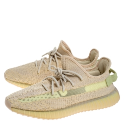 Pre Owned Yeezy Flax Cotton Knit Boost 350 V2 Sneakers Size 46