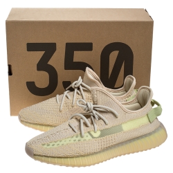 Pre Owned Yeezy Flax Cotton Knit Boost 350 V2 Sneakers Size 46