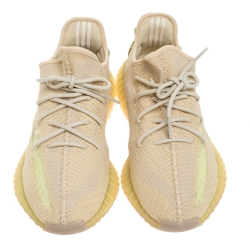 Pre Owned Yeezy Flax Cotton Knit Boost 350 V2 Sneakers Size 47.5