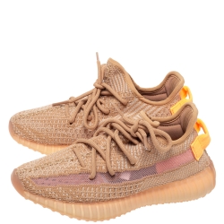 Pre Owned Yeezy x Adidas Beige Cotton Knit And Mesh Boost 350 V2 Clay Sneakers Size 36