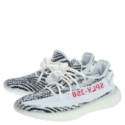 Pre Owned  حذاء رياضي ييزي × أديداس بوست 350 V2 زيبرا تريكو قطن أبيض و أسود مقاس 44