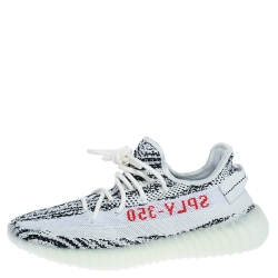 Pre Owned  حذاء رياضي ييزي × أديداس بوست 350 V2 زيبرا تريكو قطن أبيض و أسود مقاس 44