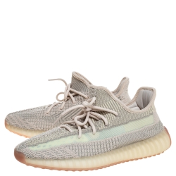 Pre Owned Yeezy x Adidas Pale Green Cotton Knit Boost 350 V2 Citrin Non Reflective Sneakers Size 44