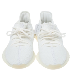 Pre Owned Yeezy x Adidas Cotton Knit Boost 350 V2 Triple White Sneakers Size 40 2/3