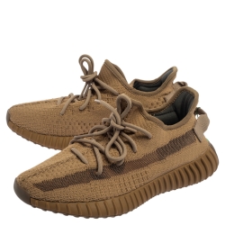 Pre Owned Yeezy x Adidas Brown Cotton Knit and Mesh Boost 350 V2 Earth Sneakers Size 40
