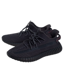 Pre Owned Yeezy x adidas Black Knit Fabric Boost 350 V2 Low Top Sneakers Size 45 1/3