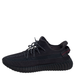 Pre Owned Yeezy x adidas Black Knit Fabric Boost 350 V2 Low Top Sneakers Size 45 1/3