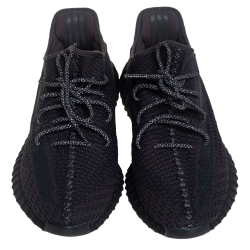 Pre Owned Yeezy x adidas Black Knit Fabric Boost 350 V2 Low Top Sneakers Size 45 1/3