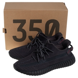 Pre Owned Yeezy x adidas Black Knit Fabric Boost 350 V2 Low Top Sneakers Size 45 1/3
